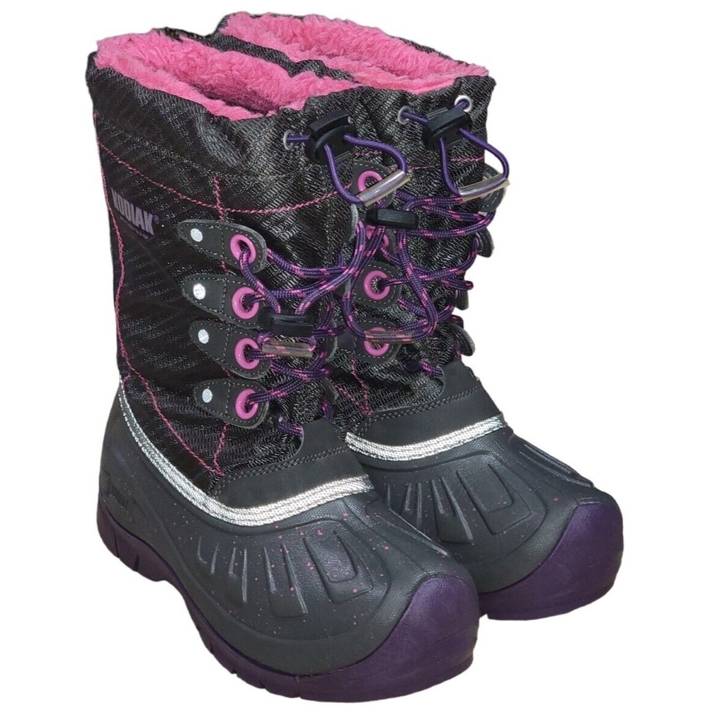 Kodiak Glo Girls Kids Snow Boots Gray Pink & Purple‎ Waterproof & Insulated Sz 3